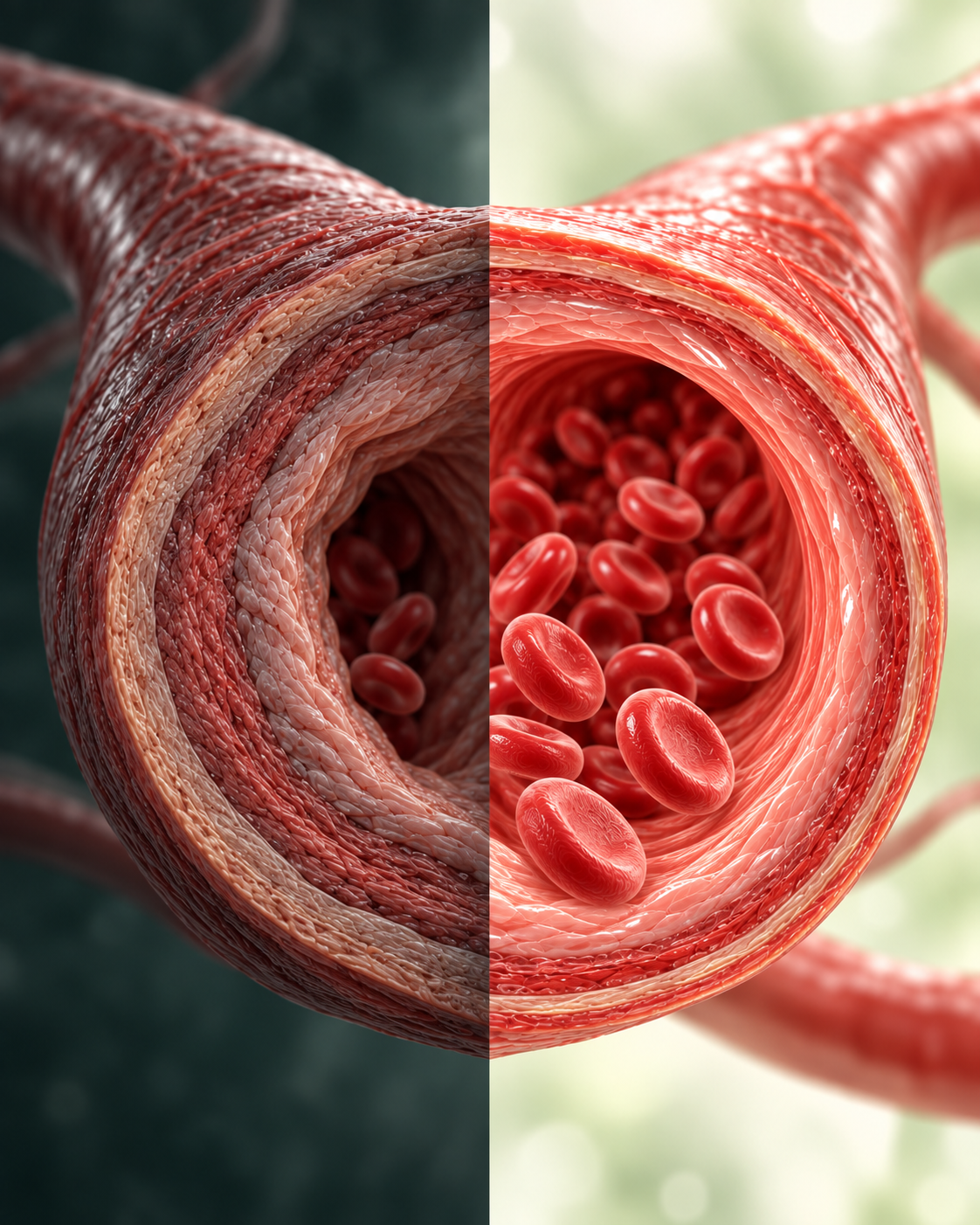 Comparison of a less flexible artery and a more flexible responsive artery
